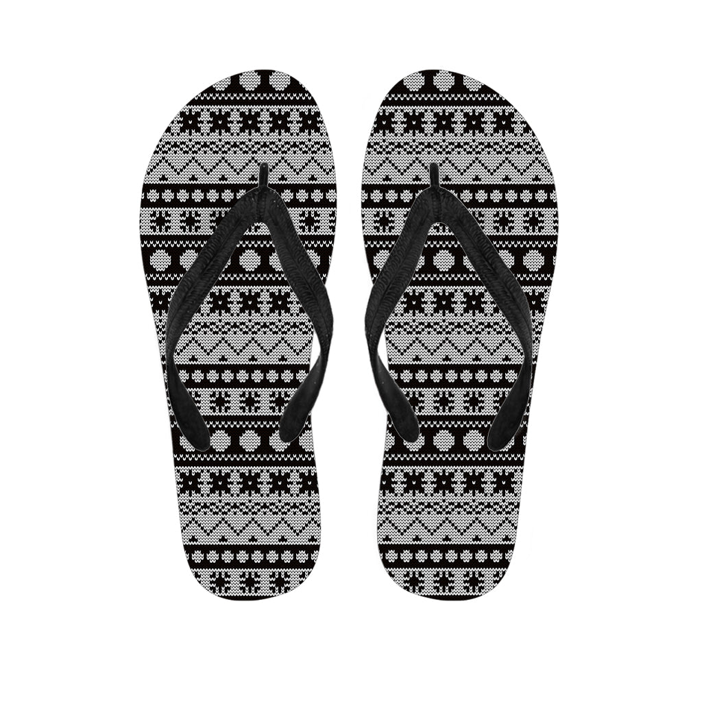 White And Black Knitted Pattern Print Flip Flops