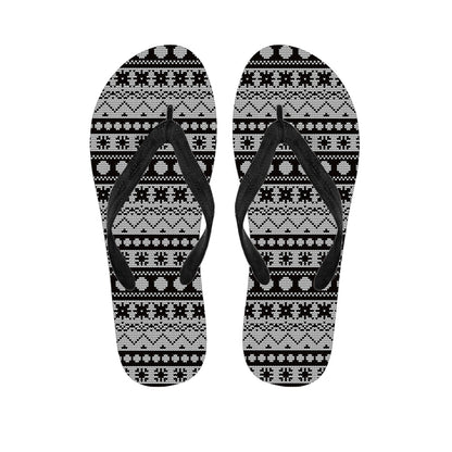 White And Black Knitted Pattern Print Flip Flops