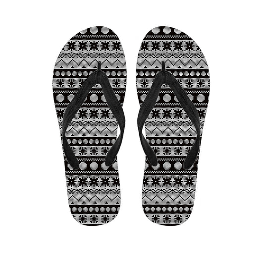 White And Black Knitted Pattern Print Flip Flops