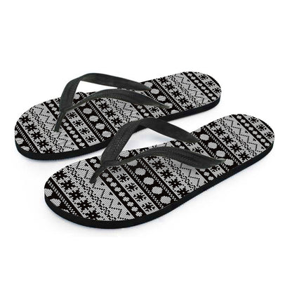 White And Black Knitted Pattern Print Flip Flops
