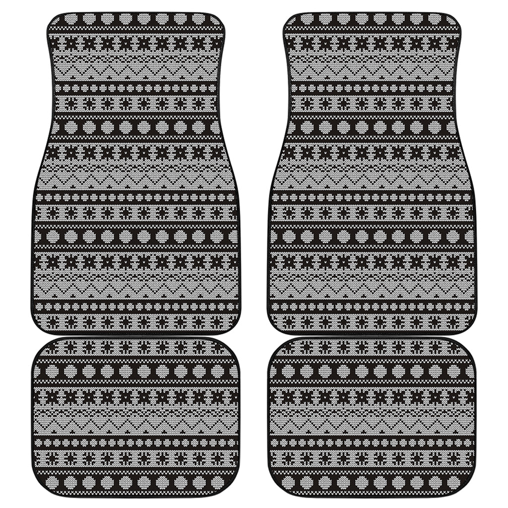 White And Black Knitted Pattern Print Front and Back Car Floor Mats