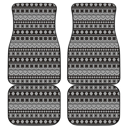 White And Black Knitted Pattern Print Front and Back Car Floor Mats