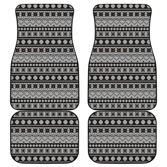White And Black Knitted Pattern Print Front and Back Car Floor Mats