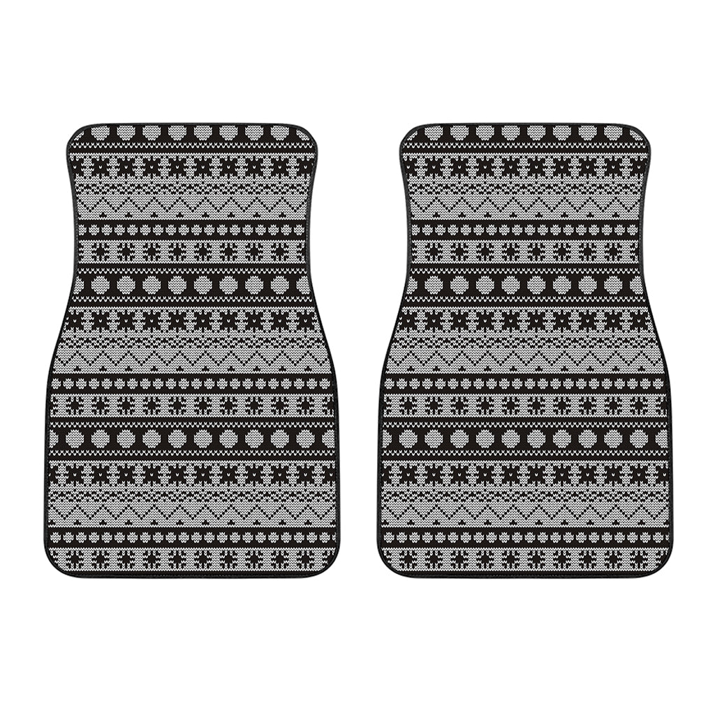 White And Black Knitted Pattern Print Front Car Floor Mats