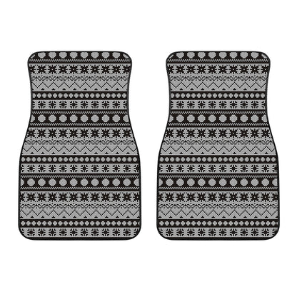 White And Black Knitted Pattern Print Front Car Floor Mats