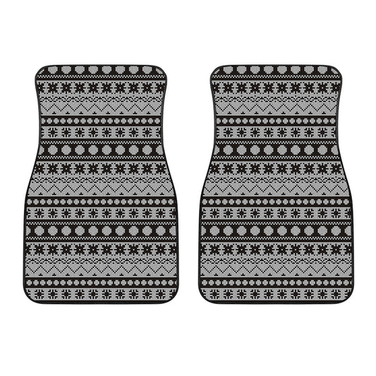 White And Black Knitted Pattern Print Front Car Floor Mats