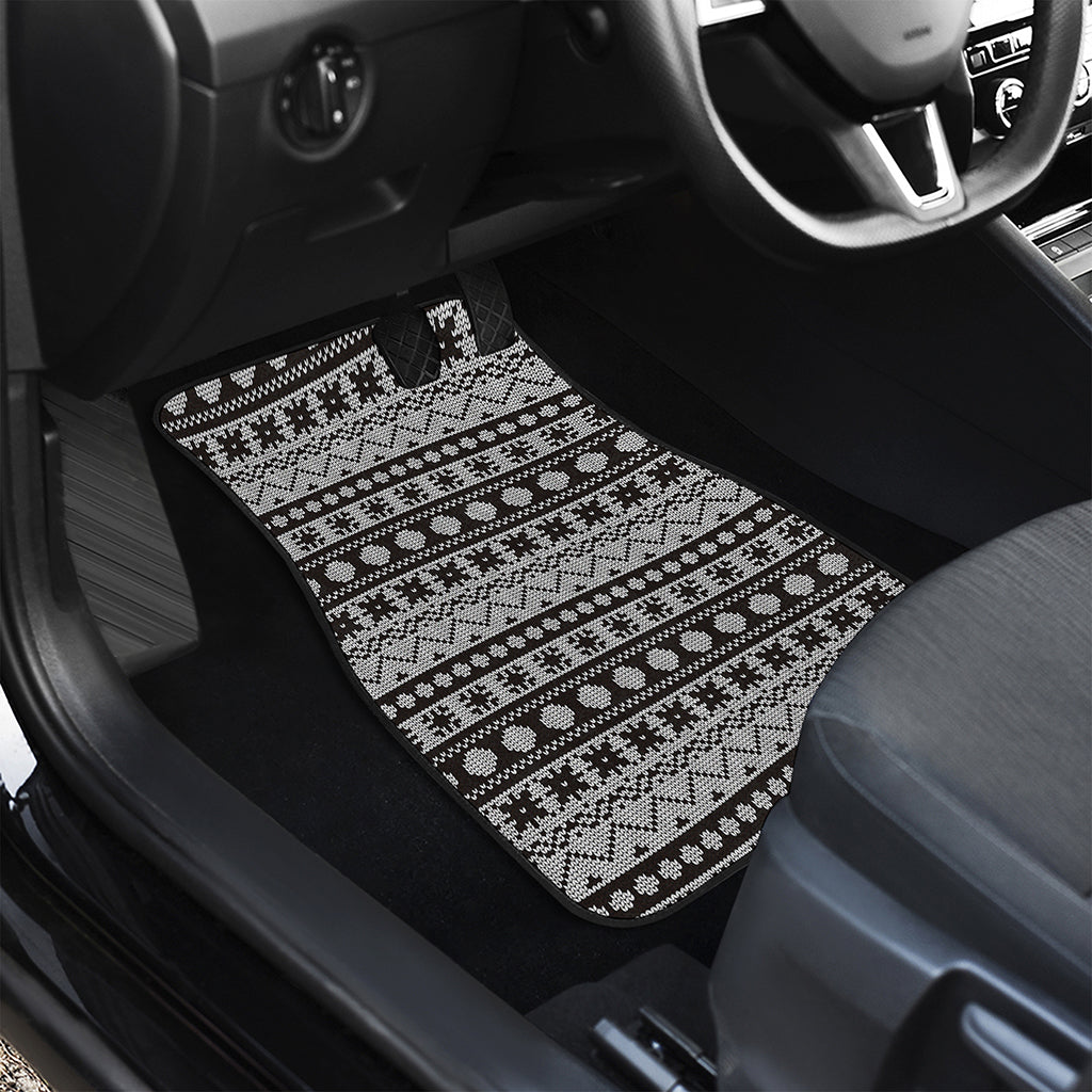White And Black Knitted Pattern Print Front Car Floor Mats