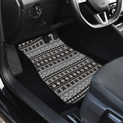 White And Black Knitted Pattern Print Front Car Floor Mats