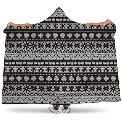 White And Black Knitted Pattern Print Hooded Blanket