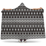 White And Black Knitted Pattern Print Hooded Blanket
