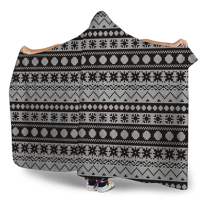 White And Black Knitted Pattern Print Hooded Blanket