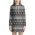 White And Black Knitted Pattern Print Pullover Hoodie Dress