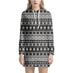 White And Black Knitted Pattern Print Hoodie Dress