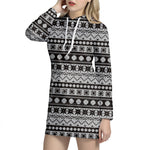 White And Black Knitted Pattern Print Hoodie Dress