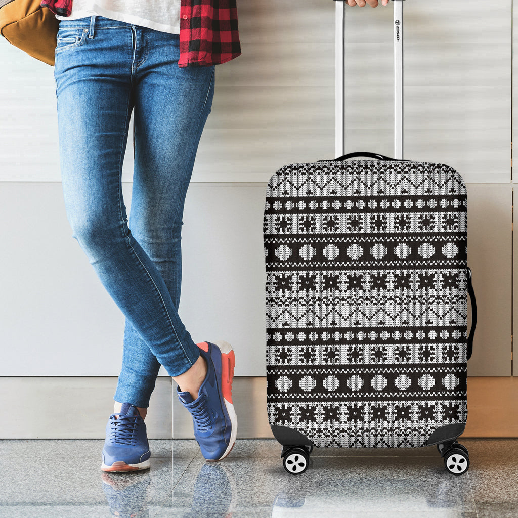 White And Black Knitted Pattern Print Luggage Cover