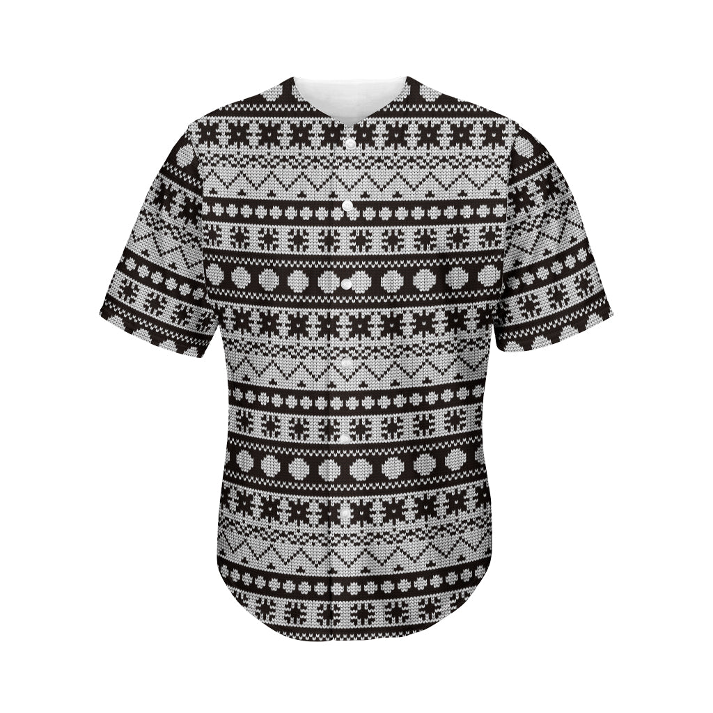 White And Black Knitted Pattern Print Men's Baseball Jersey