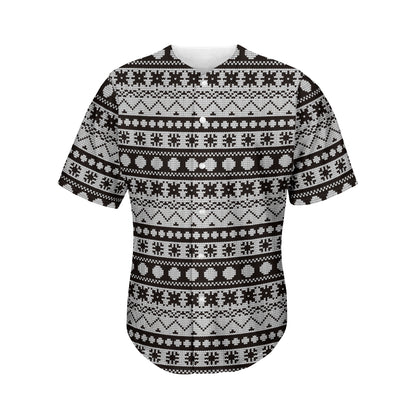 White And Black Knitted Pattern Print Men's Baseball Jersey