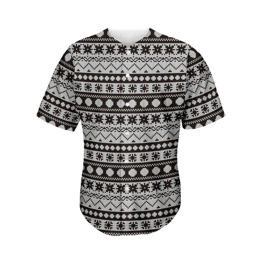 White And Black Knitted Pattern Print Men's Baseball Jersey