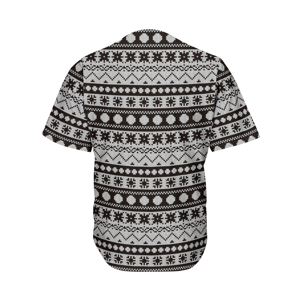 White And Black Knitted Pattern Print Men's Baseball Jersey