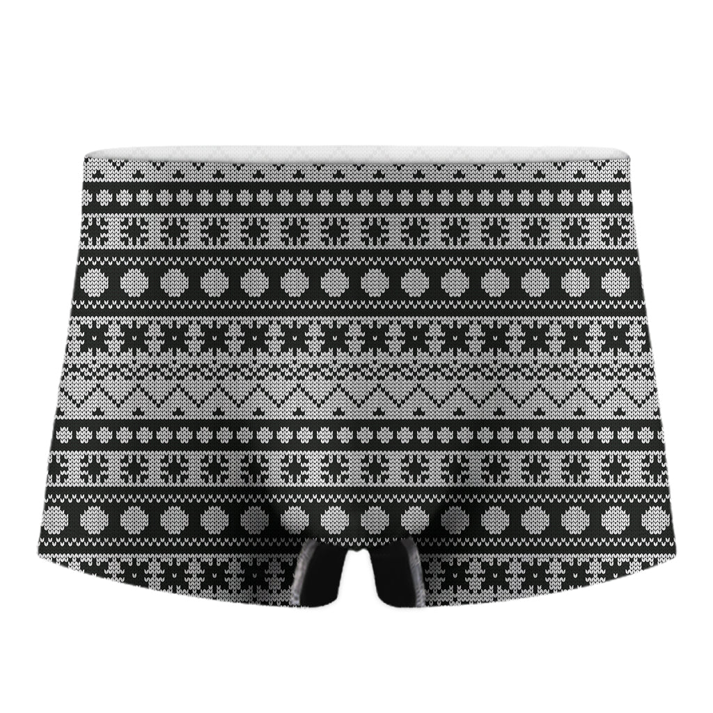 White And Black Knitted Pattern Print Men's Boxer Briefs