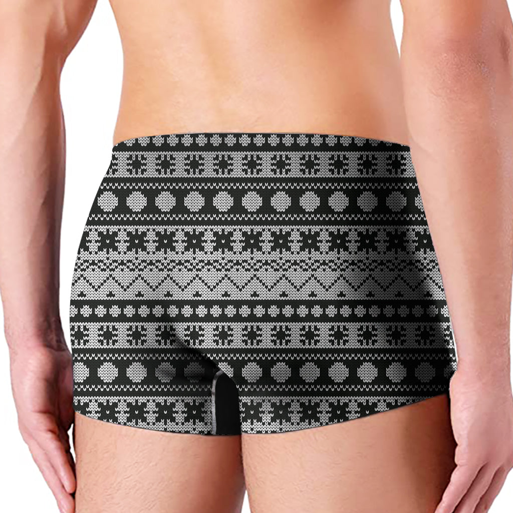 White And Black Knitted Pattern Print Men's Boxer Briefs