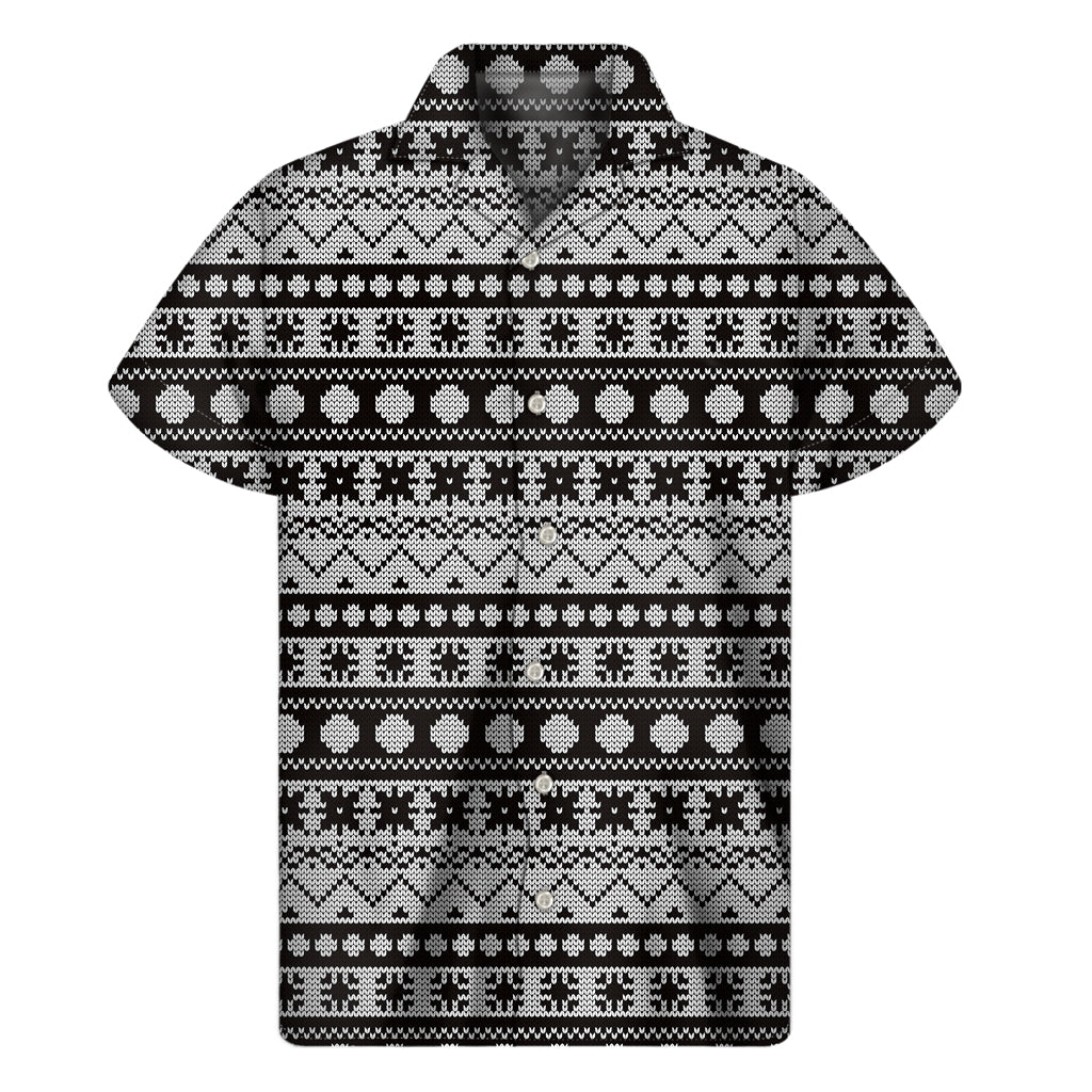 White And Black Knitted Pattern Print Men's Short Sleeve Shirt