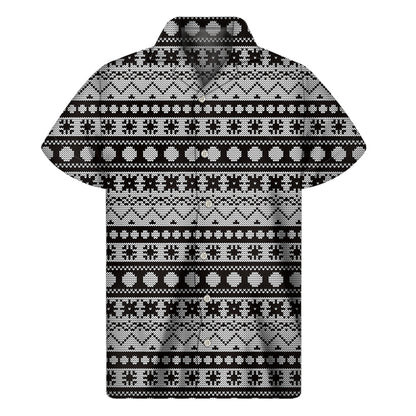 White And Black Knitted Pattern Print Men's Short Sleeve Shirt