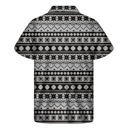 White And Black Knitted Pattern Print Men's Short Sleeve Shirt