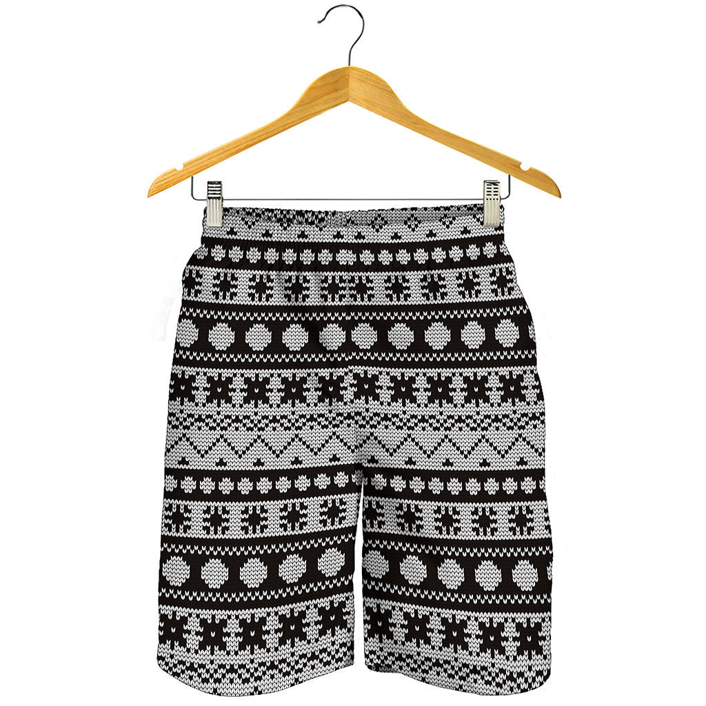 White And Black Knitted Pattern Print Men's Shorts