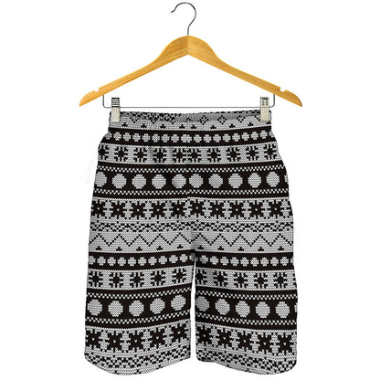 White And Black Knitted Pattern Print Men's Shorts