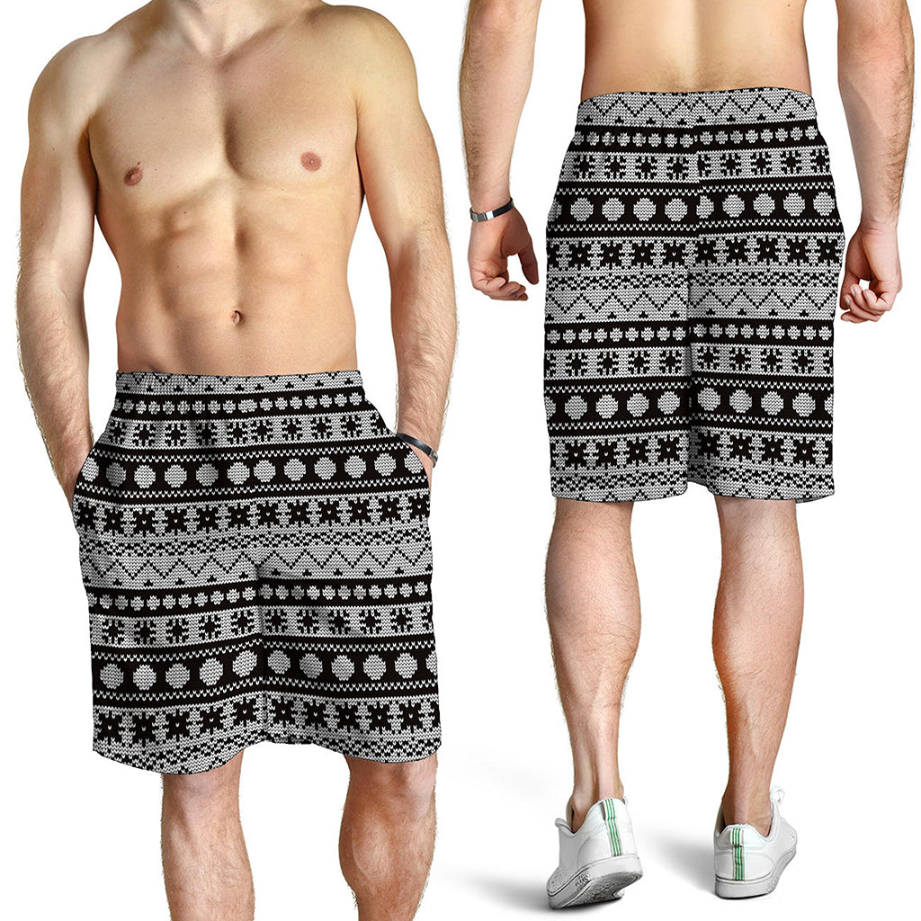 White And Black Knitted Pattern Print Men's Shorts