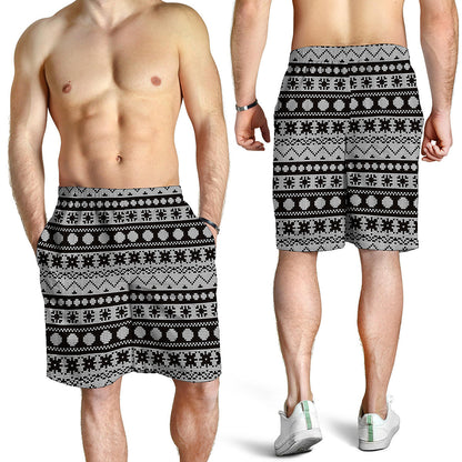 White And Black Knitted Pattern Print Men's Shorts