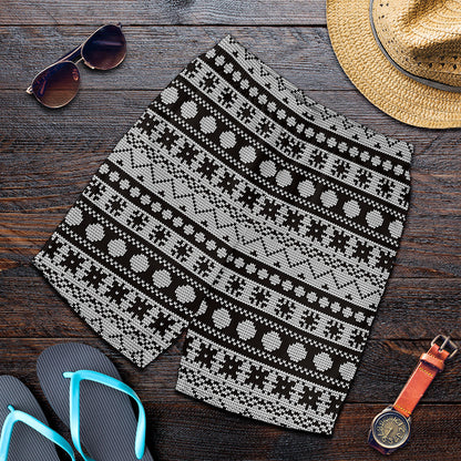 White And Black Knitted Pattern Print Men's Shorts