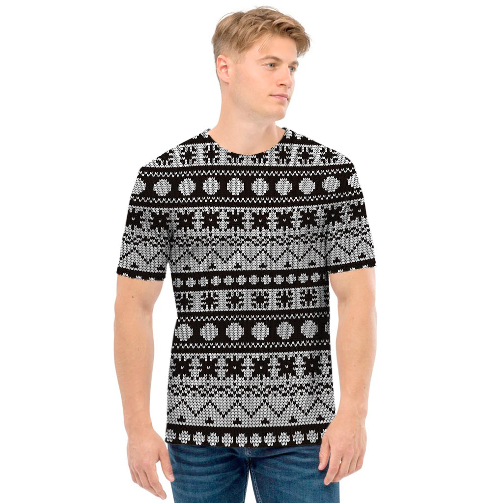 White And Black Knitted Pattern Print Men's T-Shirt