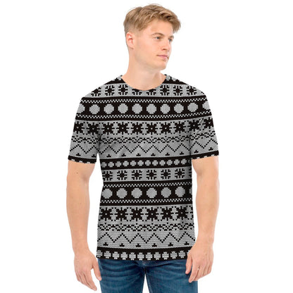 White And Black Knitted Pattern Print Men's T-Shirt