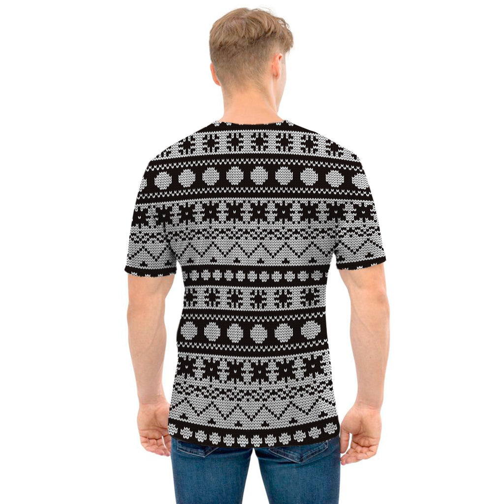 White And Black Knitted Pattern Print Men's T-Shirt