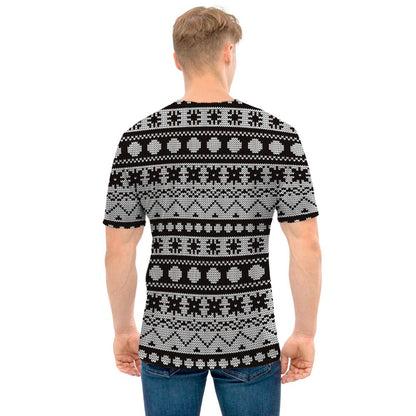 White And Black Knitted Pattern Print Men's T-Shirt