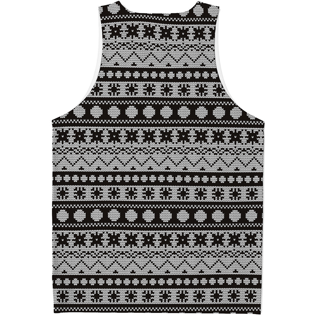 White And Black Knitted Pattern Print Men's Tank Top