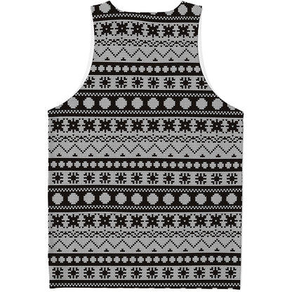 White And Black Knitted Pattern Print Men's Tank Top