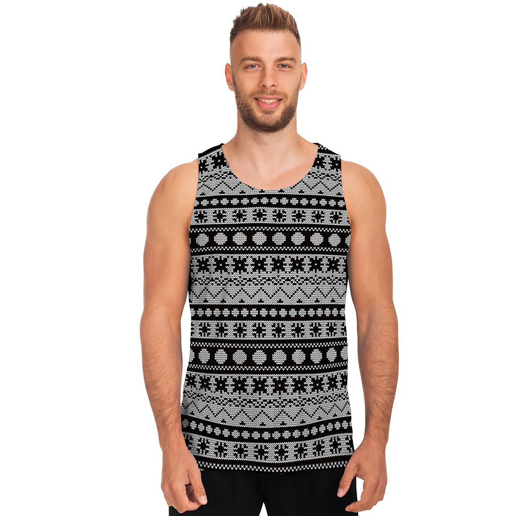White And Black Knitted Pattern Print Men's Tank Top