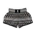 White And Black Knitted Pattern Print Muay Thai Boxing Shorts