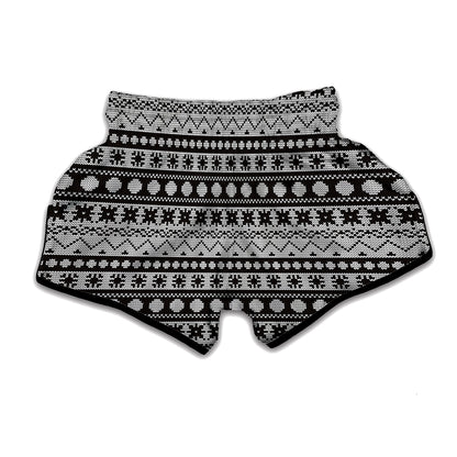 White And Black Knitted Pattern Print Muay Thai Boxing Shorts