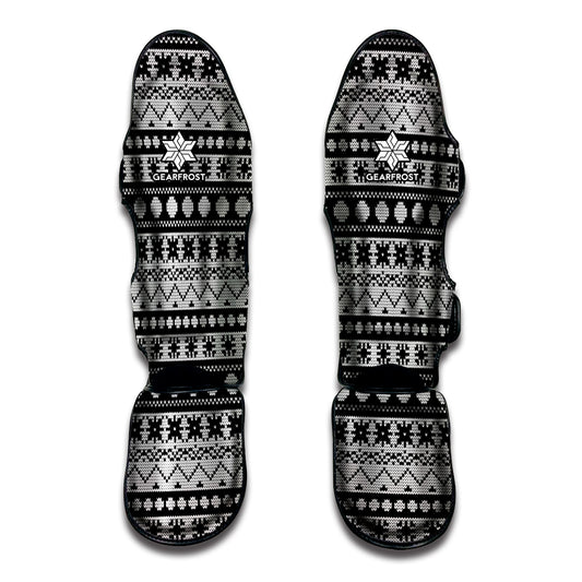 White And Black Knitted Pattern Print Muay Thai Shin Guard