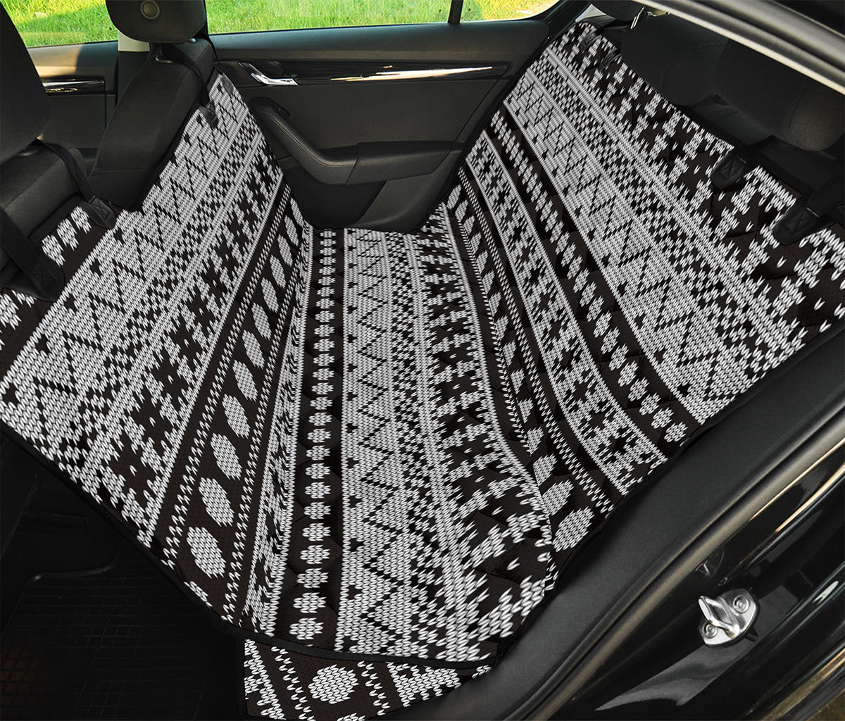 White And Black Knitted Pattern Print Pet Car Back Seat Cover