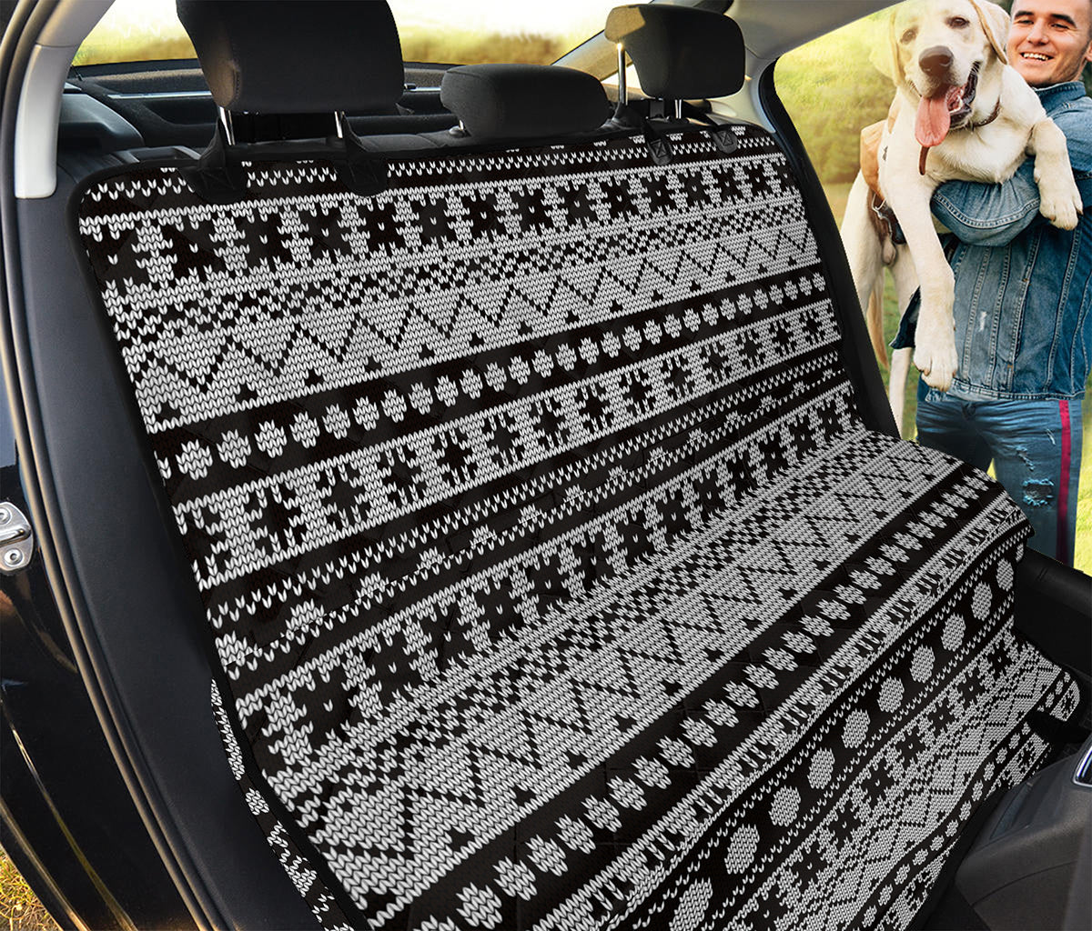 White And Black Knitted Pattern Print Pet Car Back Seat Cover