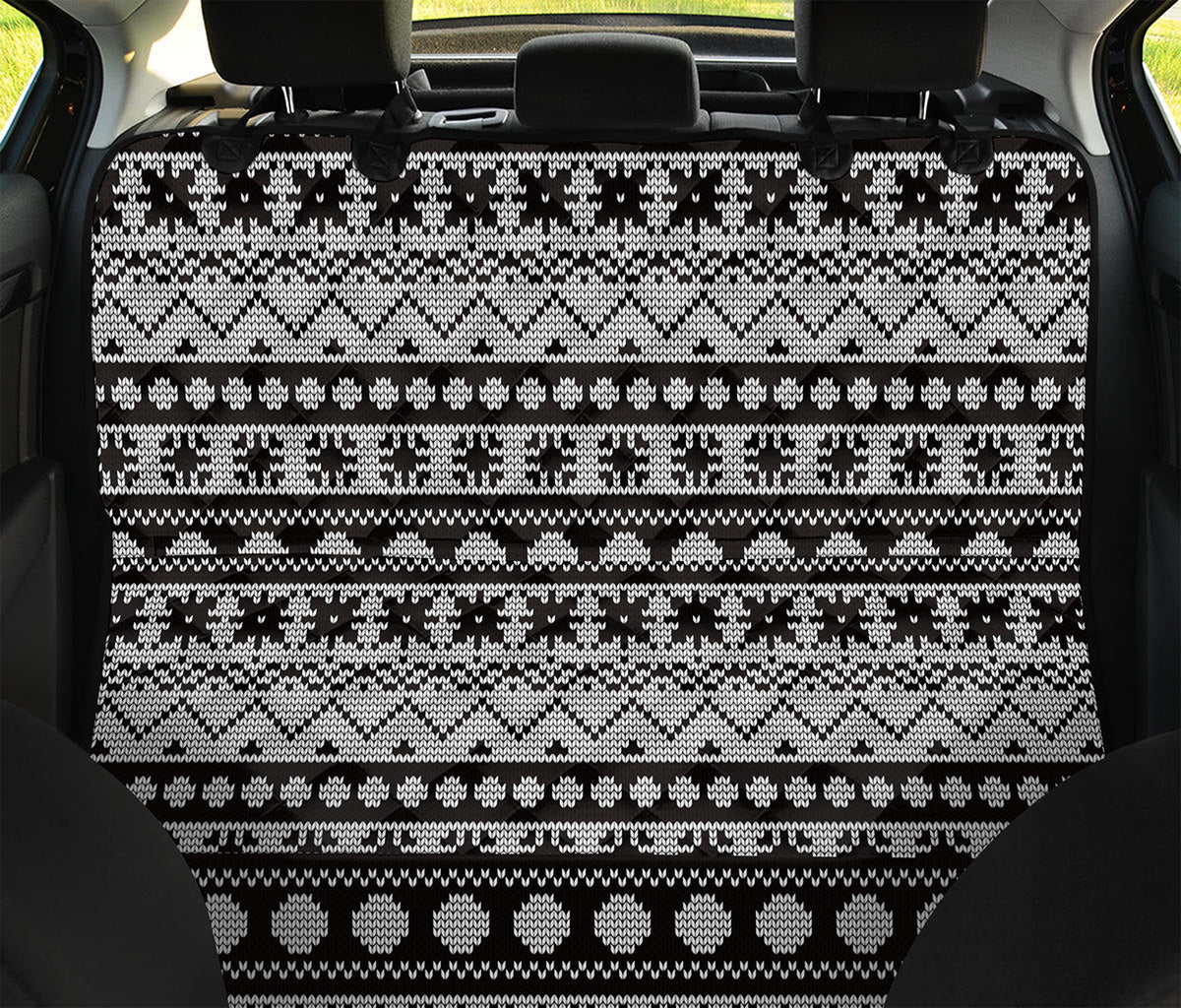 White And Black Knitted Pattern Print Pet Car Back Seat Cover