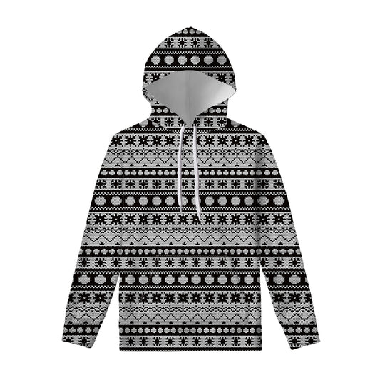 White And Black Knitted Pattern Print Pullover Hoodie