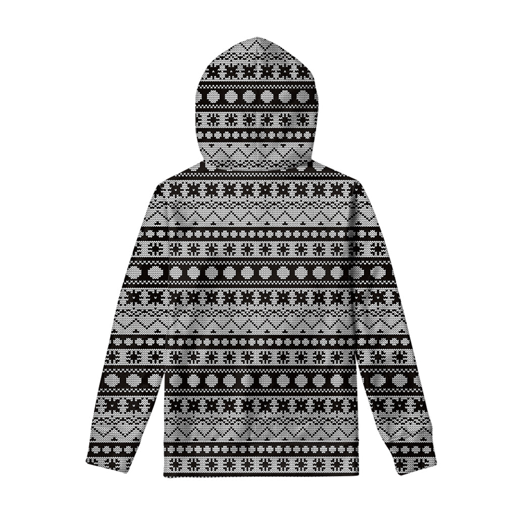 White And Black Knitted Pattern Print Pullover Hoodie