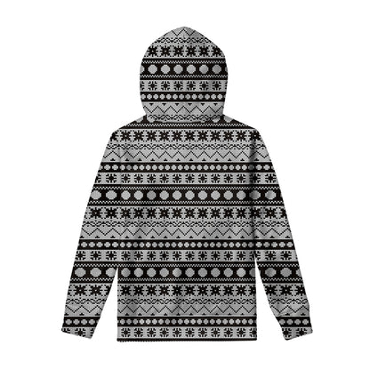 White And Black Knitted Pattern Print Pullover Hoodie