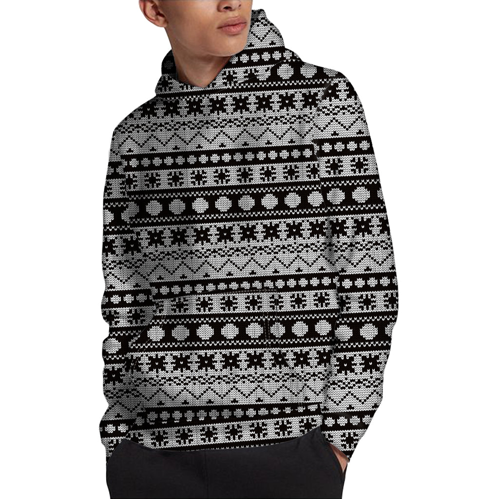 White And Black Knitted Pattern Print Pullover Hoodie